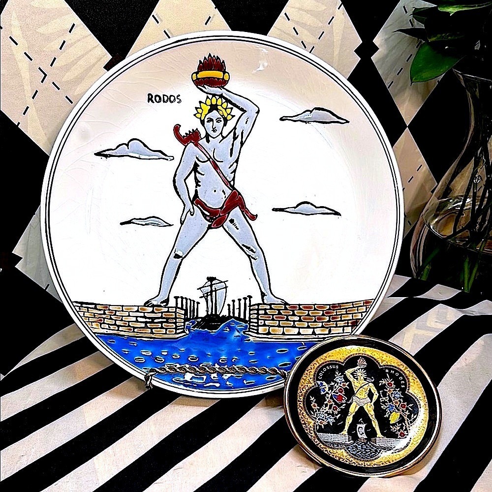 Greek Handmade Decorative Plates by Dakas Rhodes & Manousakis Colossus Pair
